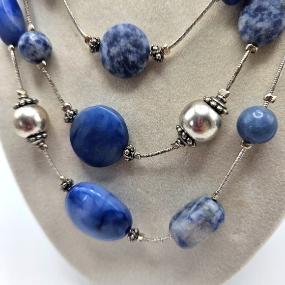 Chico's Gallica Blue Sodalite Stone Illusion Silver-Tone Multi-Strand Necklace - Picture 4 of 6
